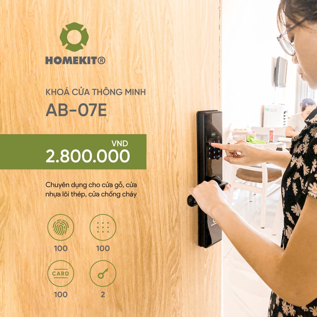 Khoá vân tay chuyên lắp cho cửa gỗ 4 tính năng AB-07E
