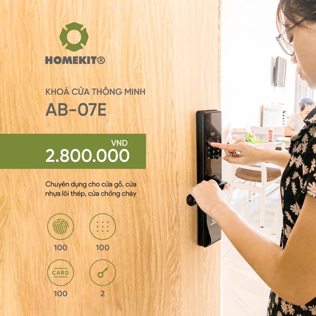 Khoá vân tay chuyên lắp cho cửa gỗ 4 tính năng AB-07E