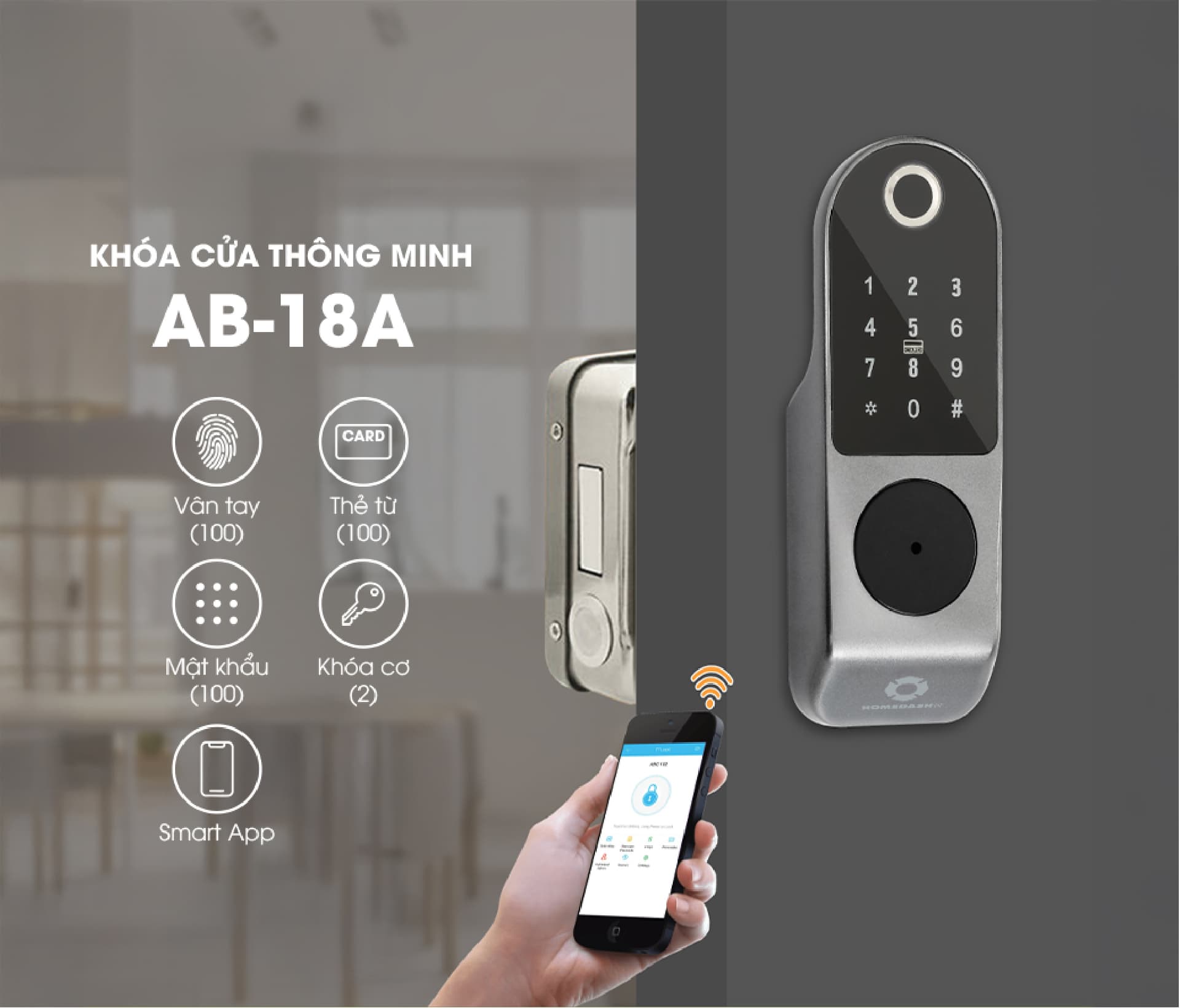 Khóa cổng vân tay 2 chiều điều khiển từ xa AB-18A HomeDash