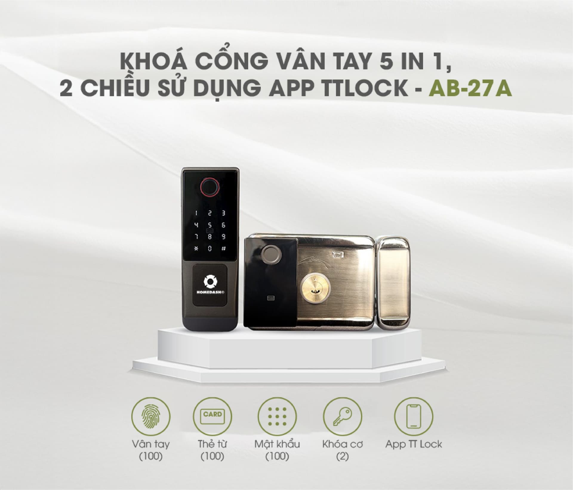 Khoá cổng vân tay hai chiều điều khiển qua app AB-27A HomeDash