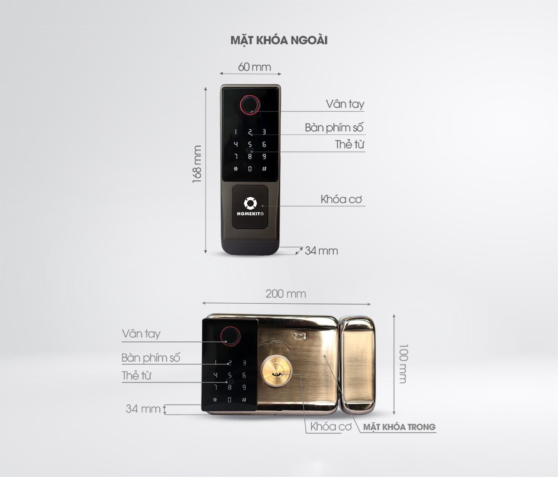 Khoá cổng vân tay hai chiều điều khiển qua app AB-27A HomeDash