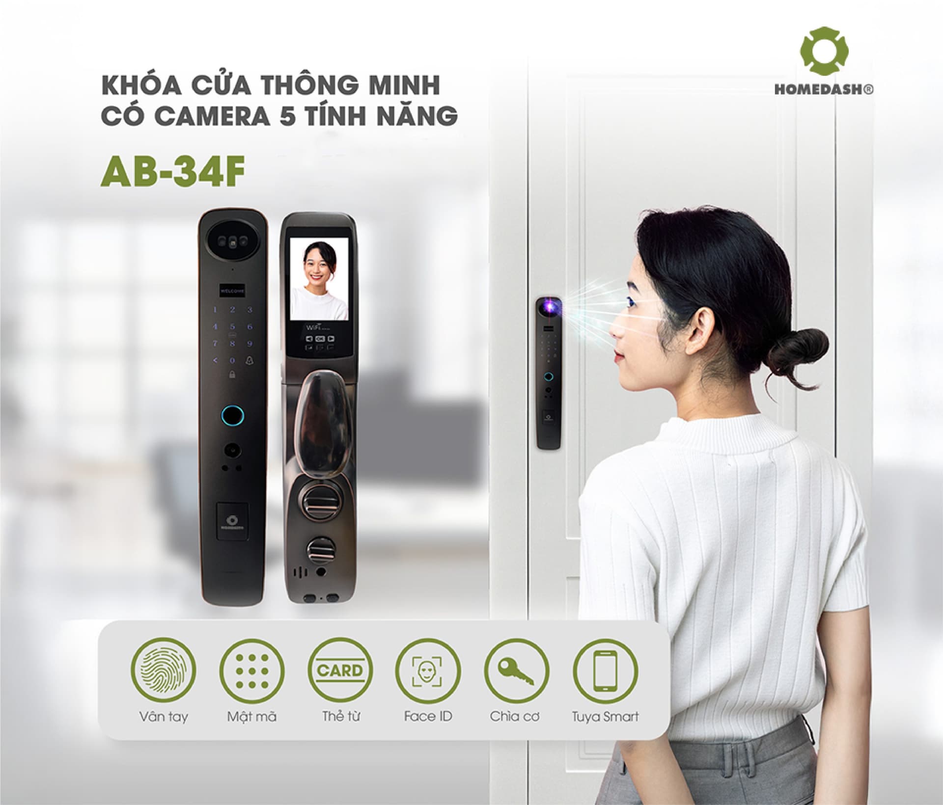 Khoá cửa nhận diện khuôn mặt tích hợp đàm thoại hai chiều AB-34F HomeDash