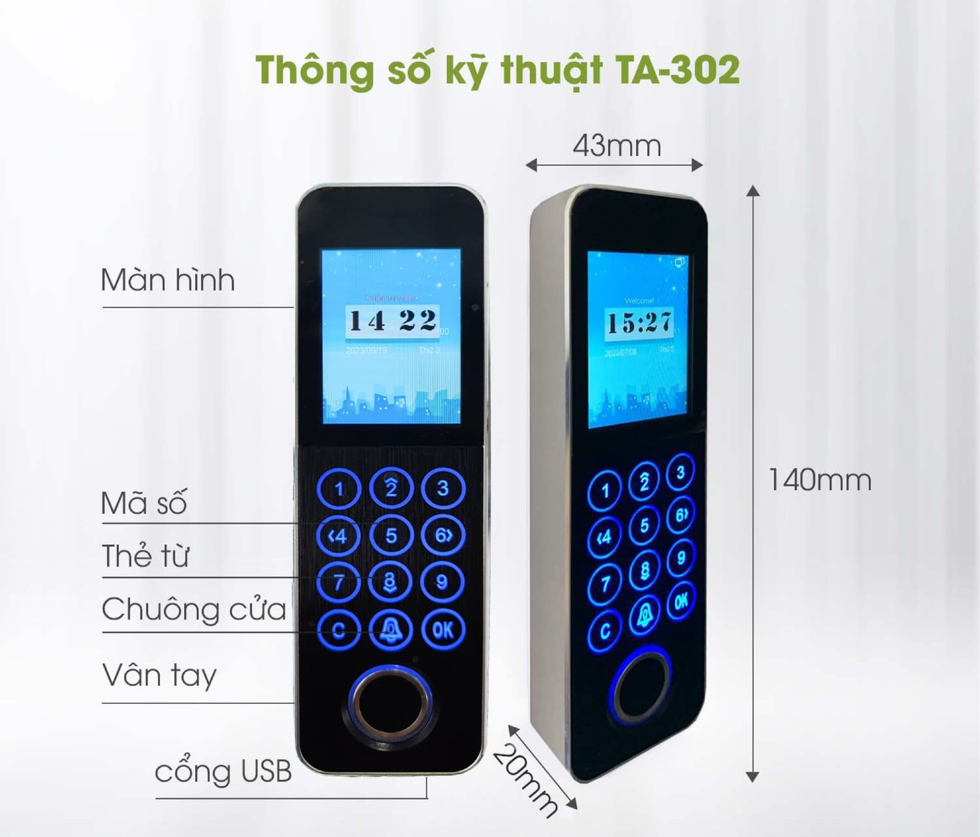 Máy chấm công kiểm soát cửa ra vào 3 tính năng TA-302 HomeDash