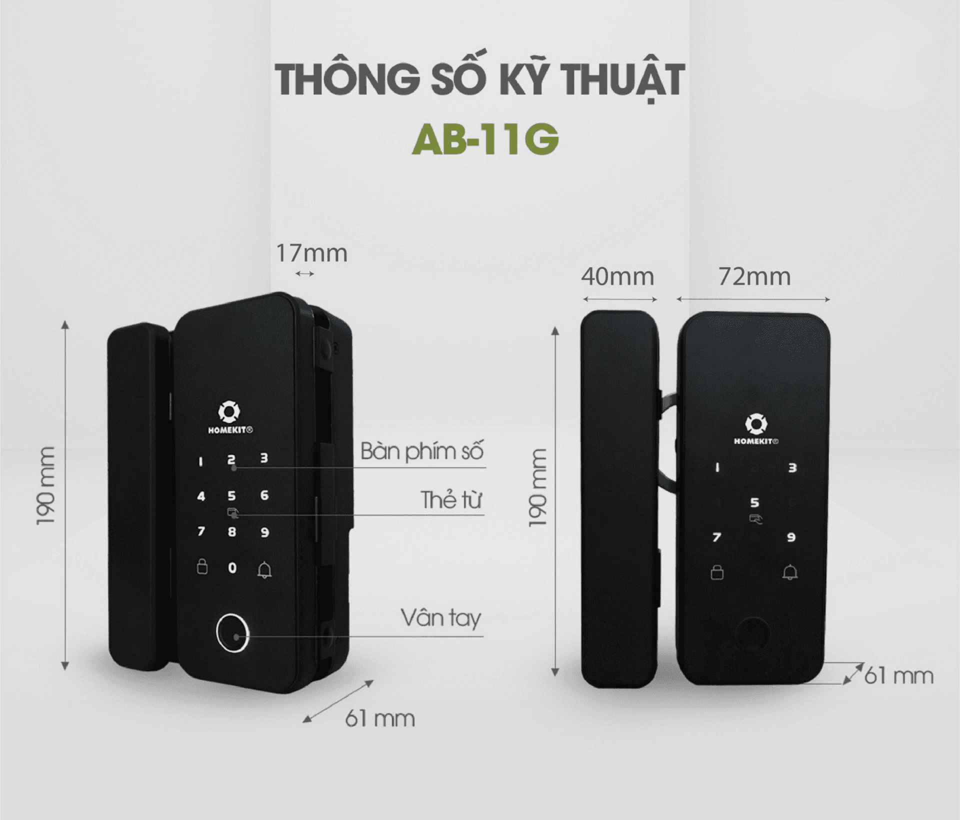 Khóa vân tay cho cửa kính cường lực 2 cánh AB-11G HomeDash
