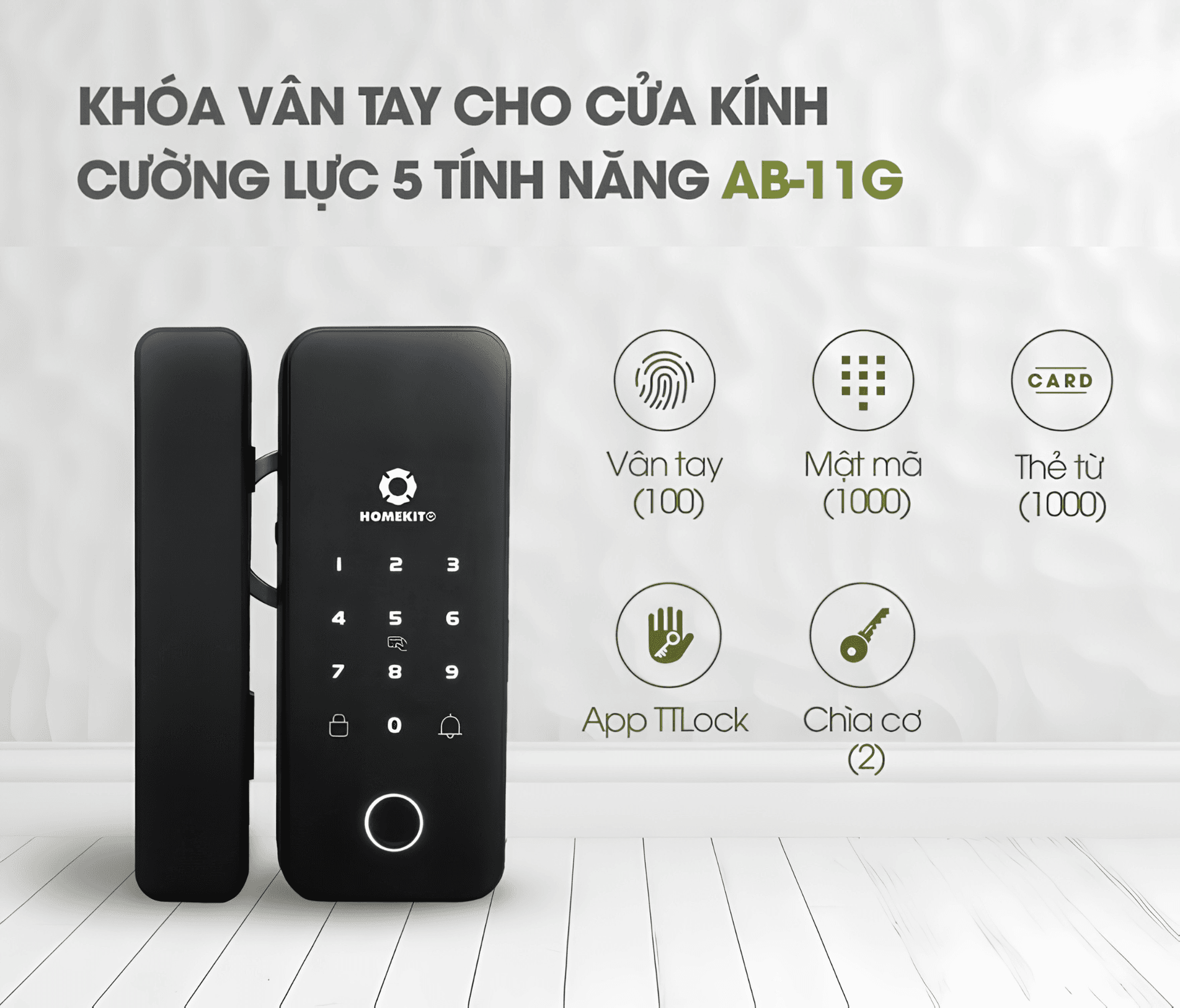 Khóa vân tay cho cửa kính cường lực 2 cánh AB-11G HomeDash